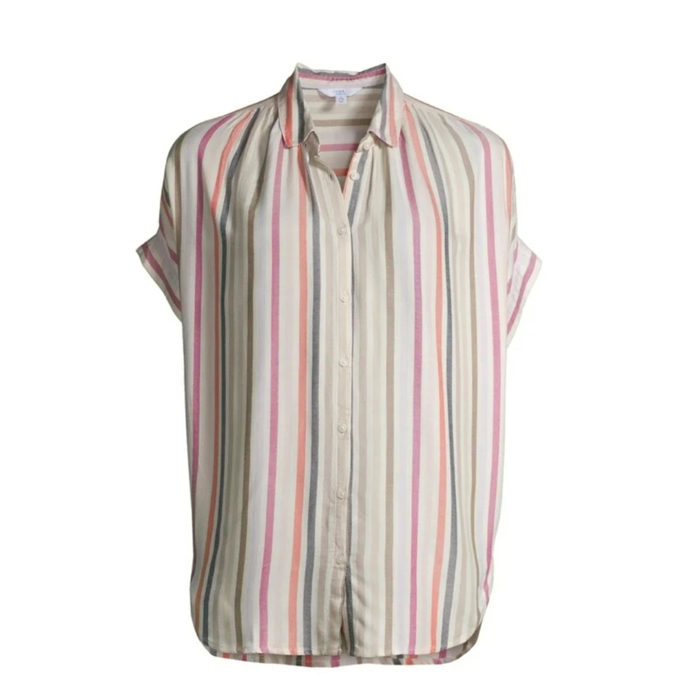 Time and Tru Multicolor Striped Button-Down Shirt